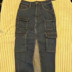 Women's long high waisted trendy slit jean skirt